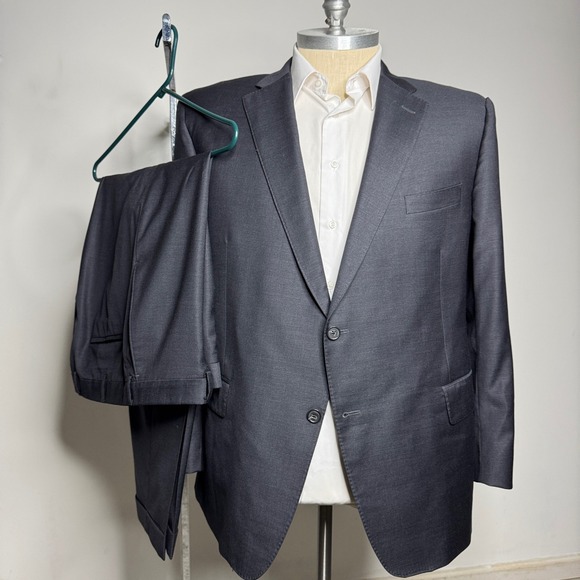 H Stockton Atlanta Mens Suit 46R 38W Charcoal Wool Super 150s Solid‎ Gray
